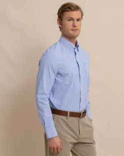 Flash Sale Southern Tide Charleston Granby Stripe Long Sleeve Sport Shirt Cobalt Blue