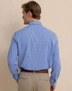 Cheap Southern Tide Charleston Parkwood Micro-Gingham Long Sleeve Sport Shirt Cobalt Blue
