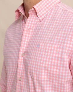 Cheap Southern Tide Charleston Roanoke Check Long Sleeve Sport Shirt Flamingo Pink