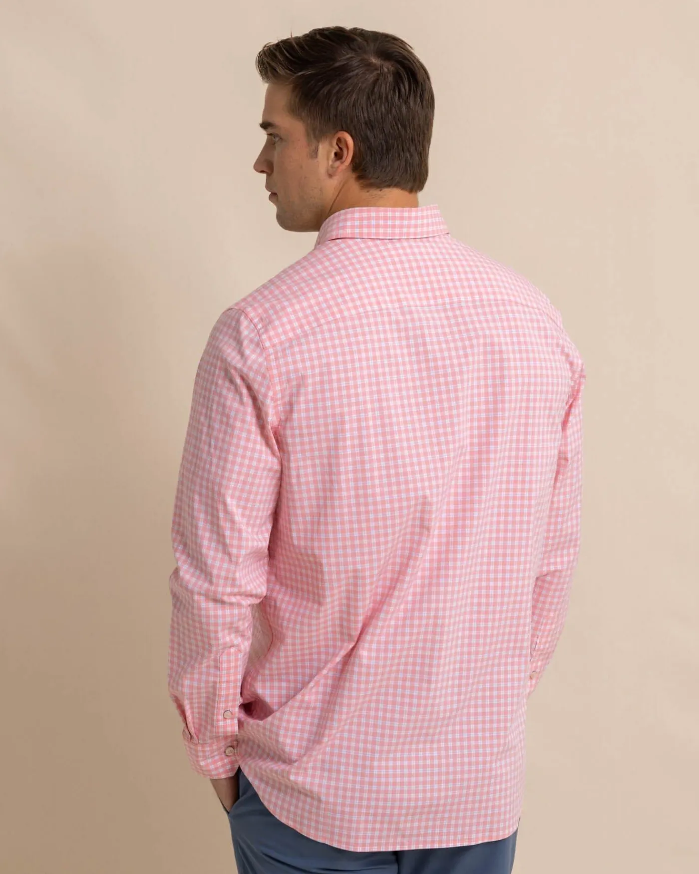 Cheap Southern Tide Charleston Roanoke Check Long Sleeve Sport Shirt Flamingo Pink
