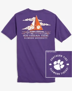 New Southern Tide Clemson Tigers Skipjack Sailing T-Shirt Regal Purple