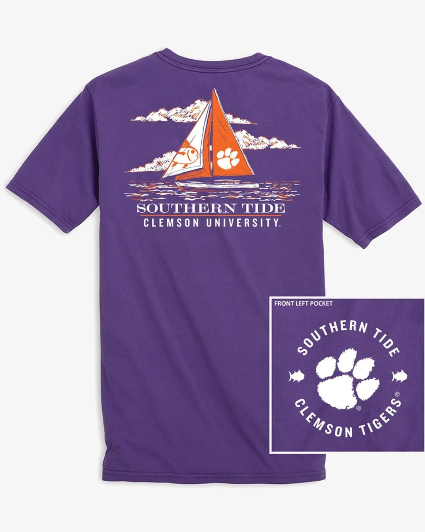 New Southern Tide Clemson Tigers Skipjack Sailing T-Shirt Regal Purple