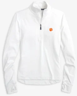 Sale Southern Tide Clemson Tigers Women'S Runaround Quarter Zip Pull Over Classic White