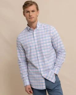 Cheap Southern Tide Coastal Passage Brockman Plaid Long Sleeve Sport Shirt Clearwater Blue
