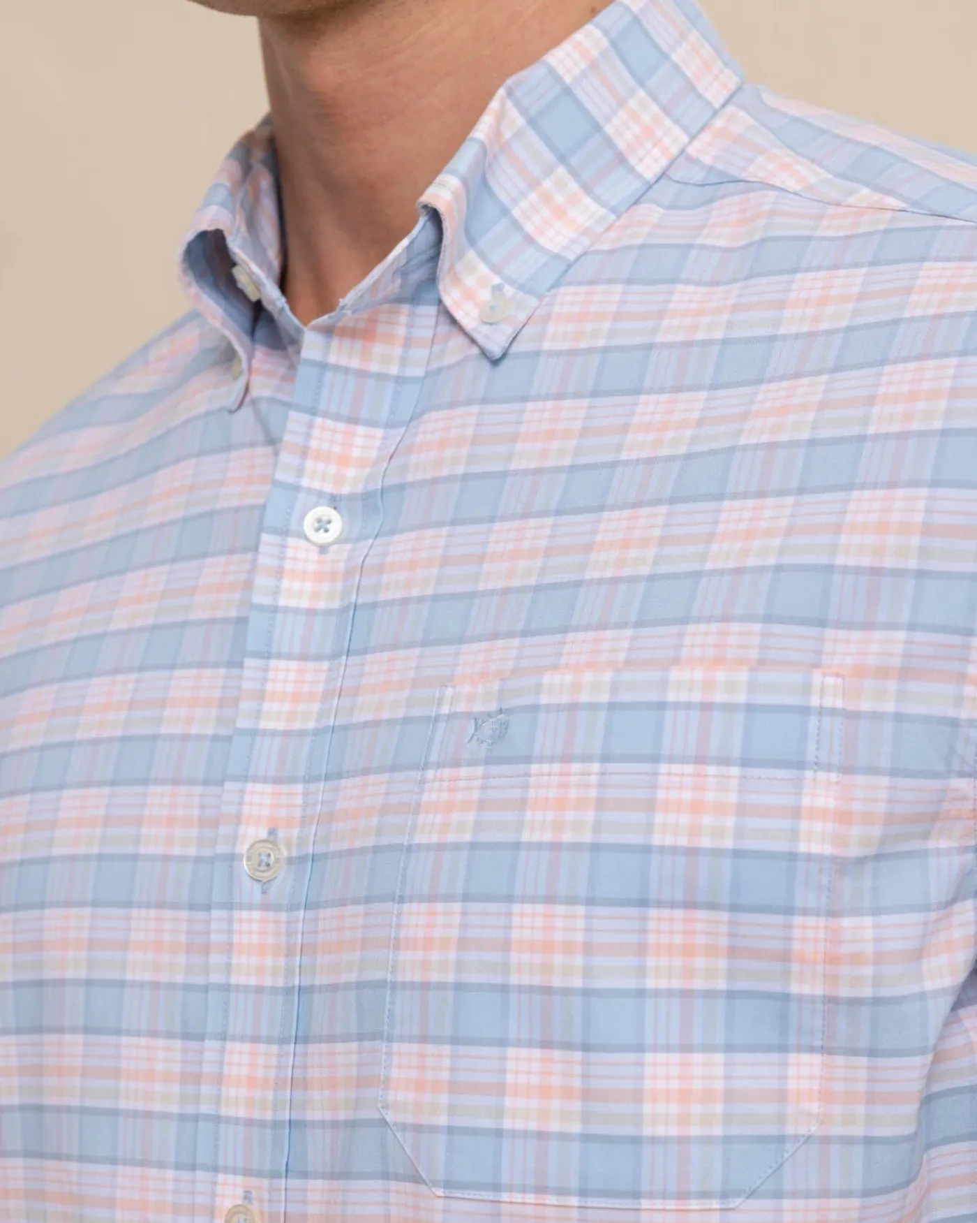 Cheap Southern Tide Coastal Passage Brockman Plaid Long Sleeve Sport Shirt Clearwater Blue