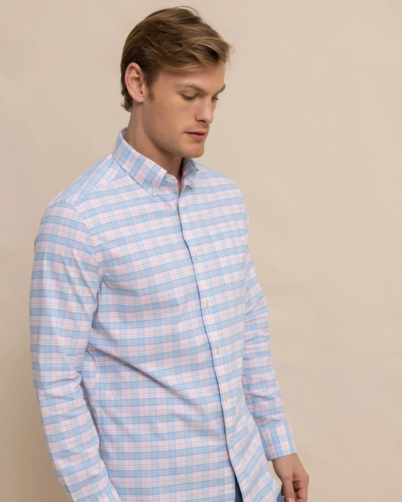 Cheap Southern Tide Coastal Passage Brockman Plaid Long Sleeve Sport Shirt Clearwater Blue