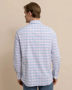 Cheap Southern Tide Coastal Passage Brockman Plaid Long Sleeve Sport Shirt Clearwater Blue