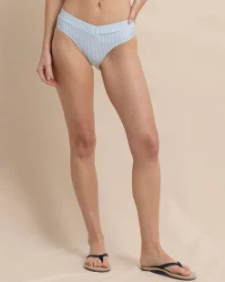 Cheap Southern Tide Cross Over Seersucker Bikini Bottom Clearwater Blue