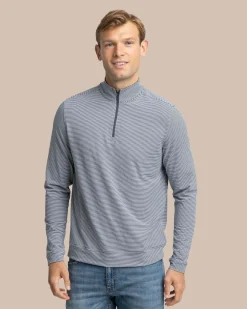 New Southern Tide Cruiser Micro-Stripe Heather Quarter Zip