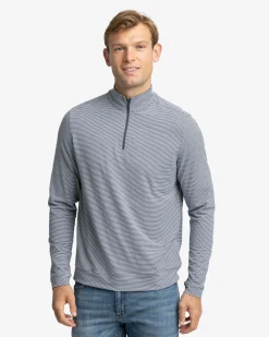 New Southern Tide Cruiser Micro-Stripe Heather Quarter Zip