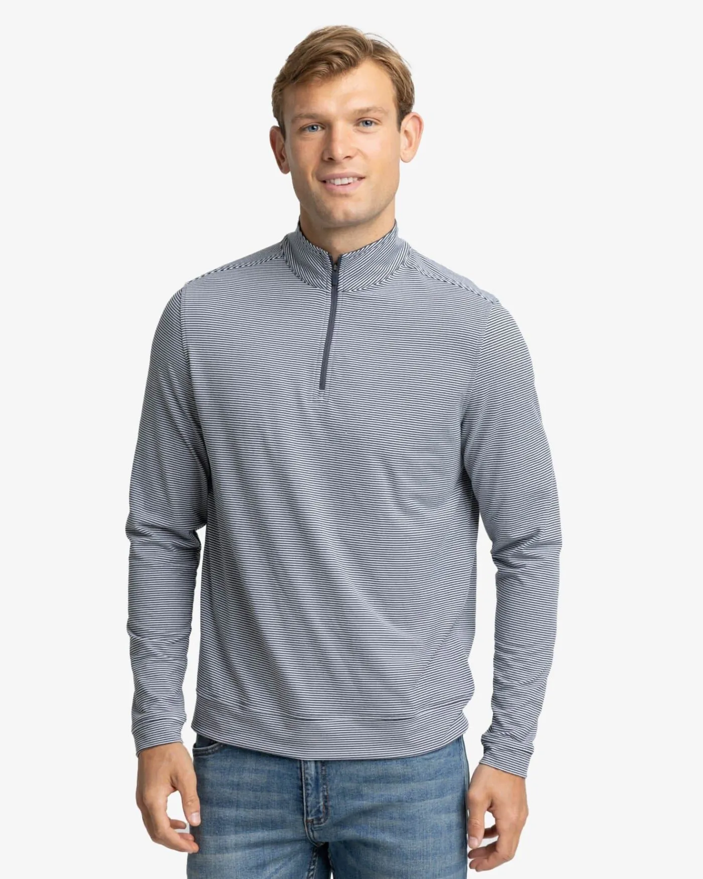 New Southern Tide Cruiser Micro-Stripe Heather Quarter Zip