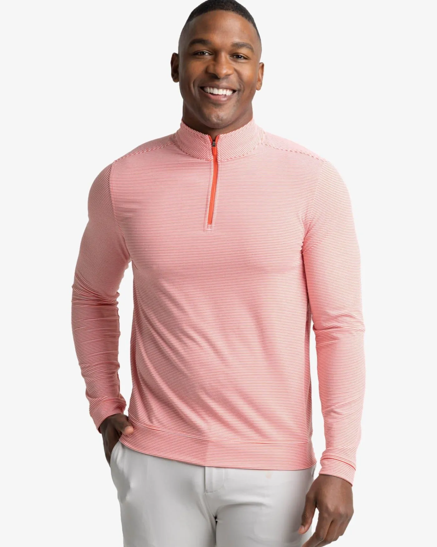 New Southern Tide Cruiser Micro-Stripe Heather Quarter Zip