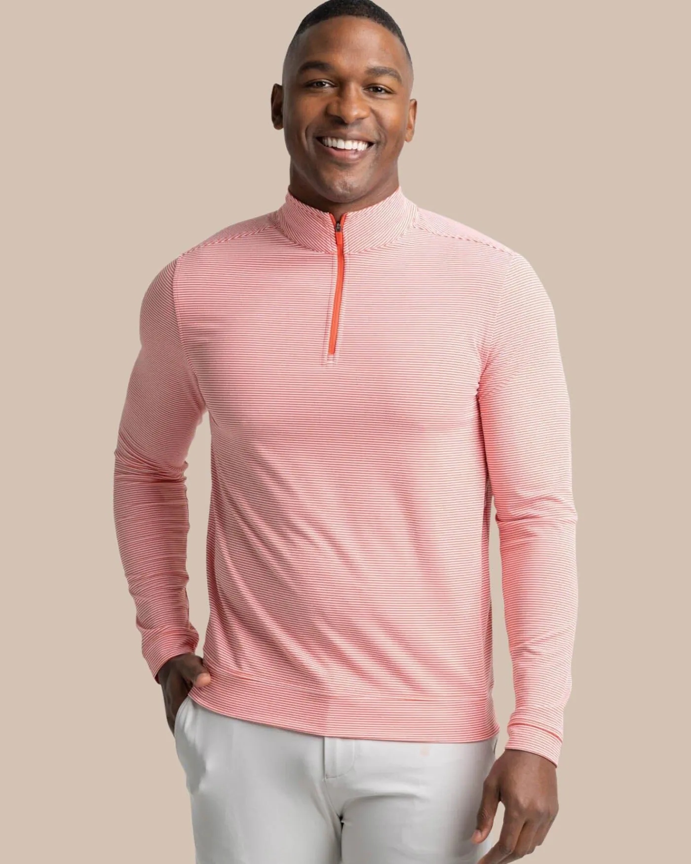 New Southern Tide Cruiser Micro-Stripe Heather Quarter Zip