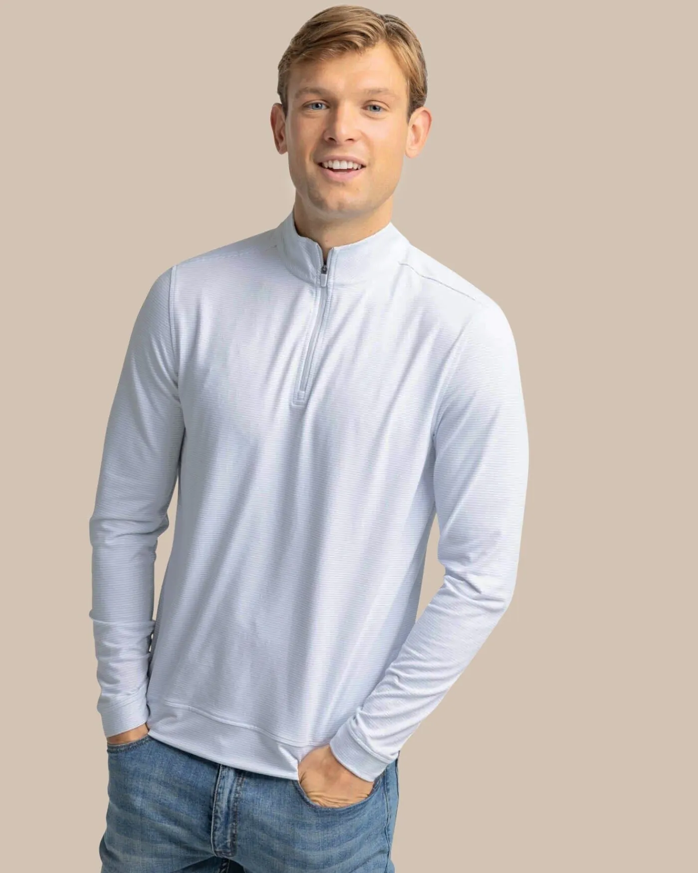 New Southern Tide Cruiser Micro-Stripe Heather Quarter Zip