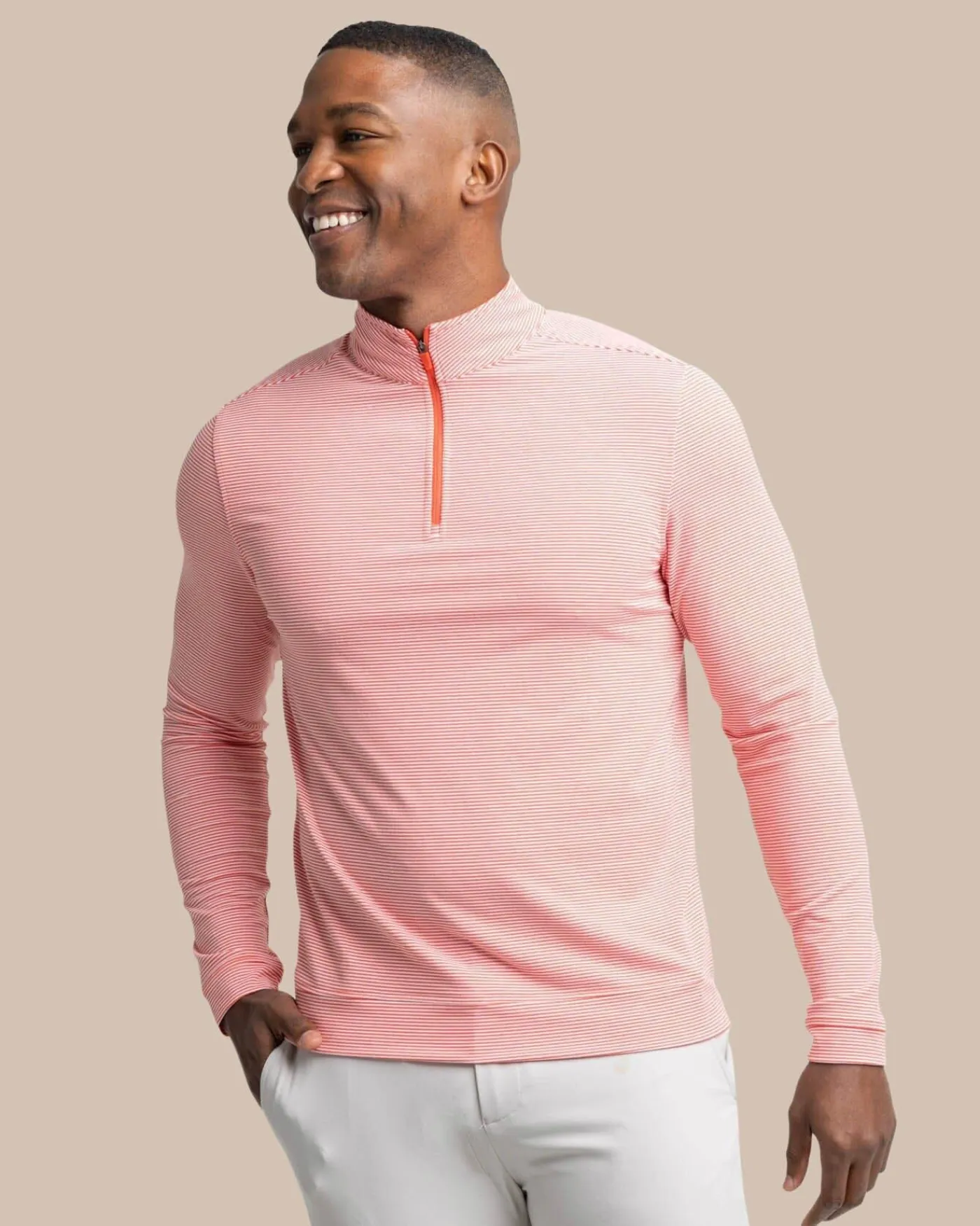 New Southern Tide Cruiser Micro-Stripe Heather Quarter Zip