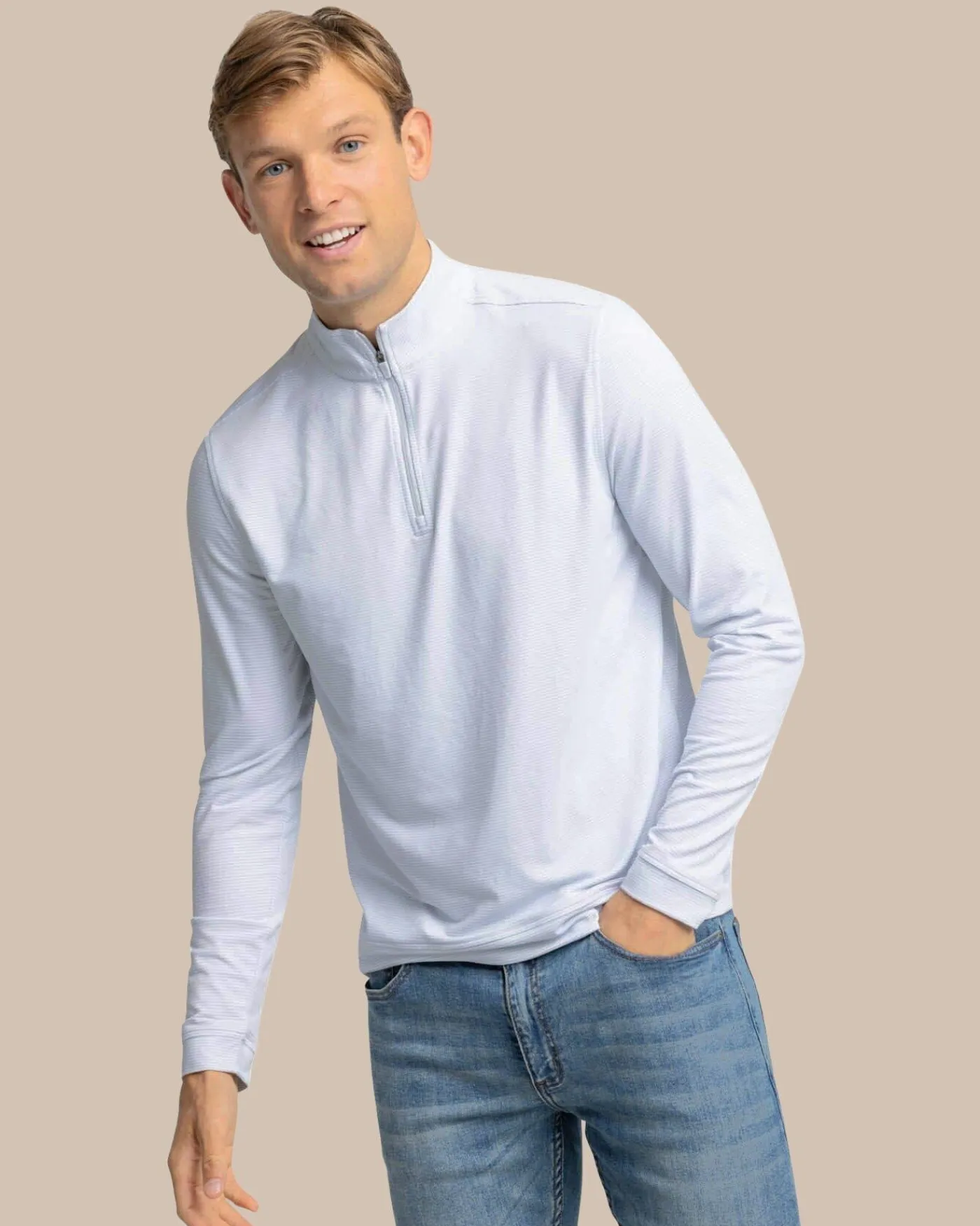 New Southern Tide Cruiser Micro-Stripe Heather Quarter Zip