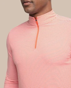 New Southern Tide Cruiser Micro-Stripe Heather Quarter Zip