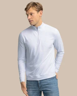 New Southern Tide Cruiser Micro-Stripe Heather Quarter Zip