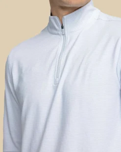 New Southern Tide Cruiser Micro-Stripe Heather Quarter Zip