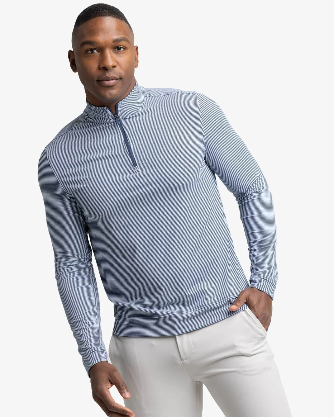 New Southern Tide Cruiser Micro-Stripe Heather Quarter Zip