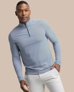 New Southern Tide Cruiser Micro-Stripe Heather Quarter Zip