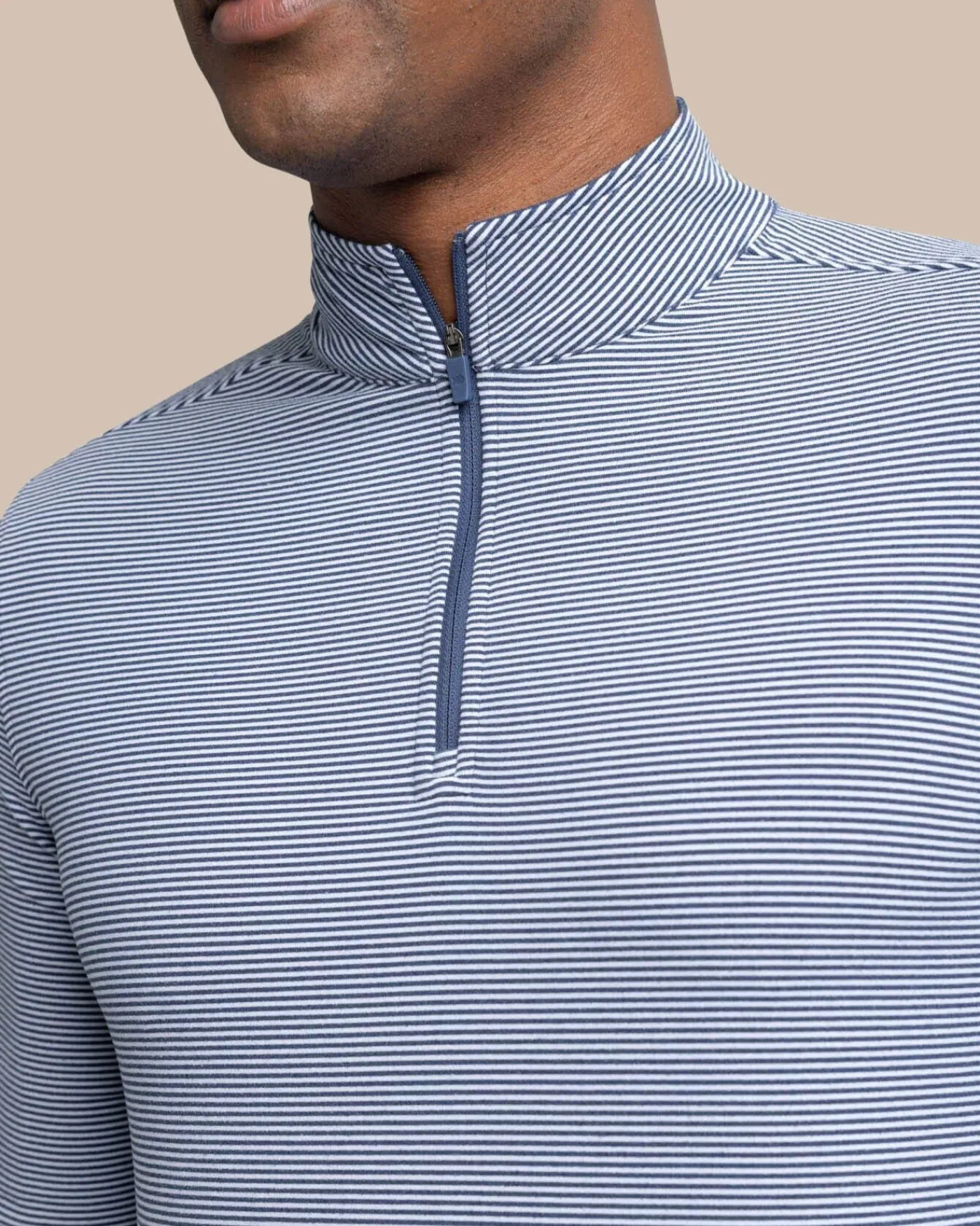 New Southern Tide Cruiser Micro-Stripe Heather Quarter Zip