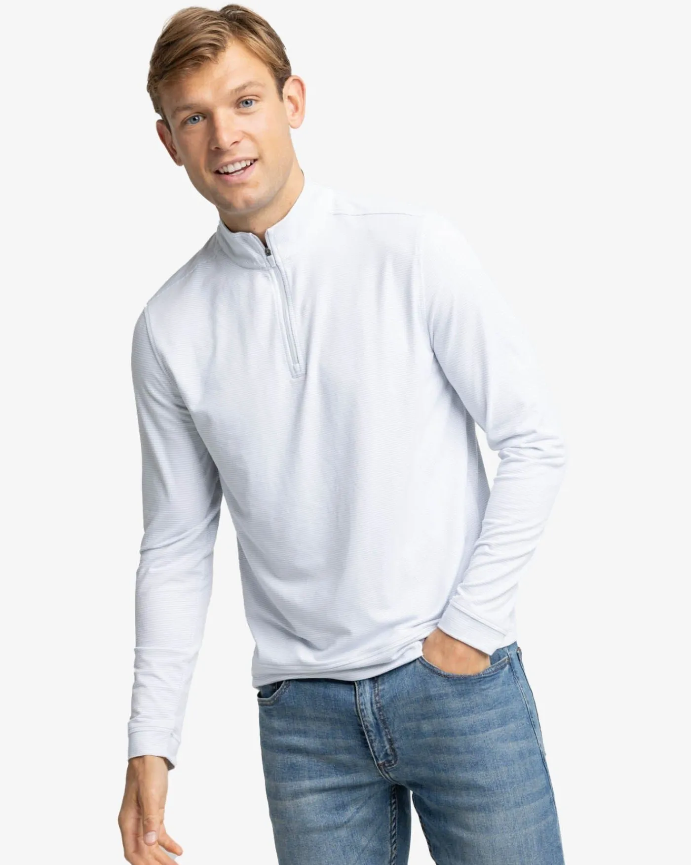 New Southern Tide Cruiser Micro-Stripe Heather Quarter Zip