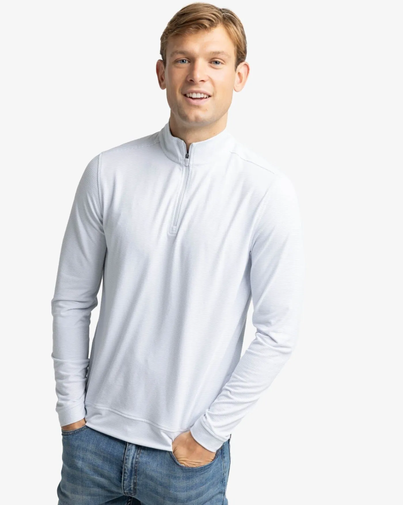 New Southern Tide Cruiser Micro-Stripe Heather Quarter Zip