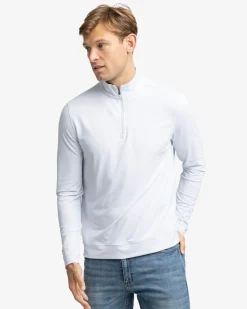 New Southern Tide Cruiser Micro-Stripe Heather Quarter Zip