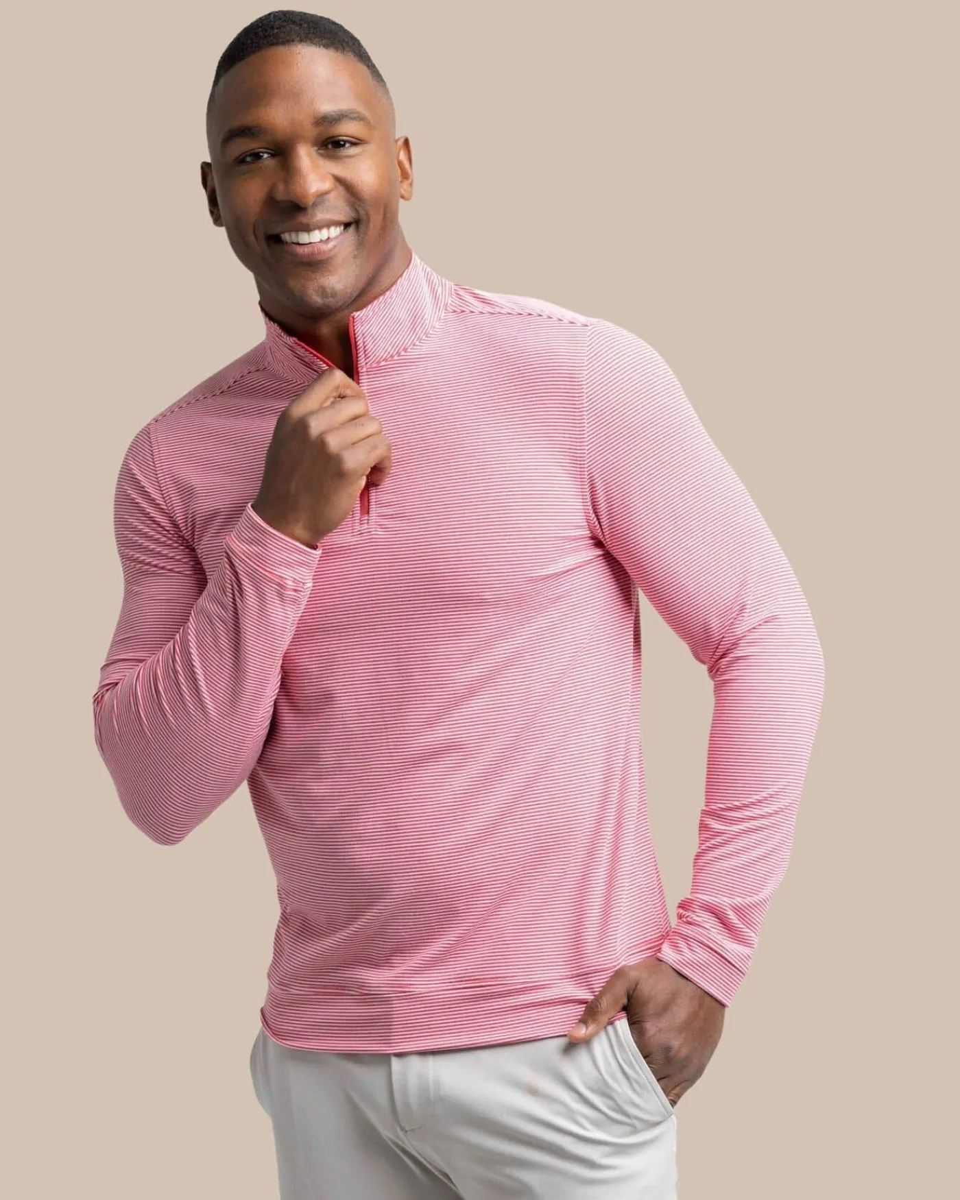 New Southern Tide Cruiser Micro-Stripe Heather Quarter Zip