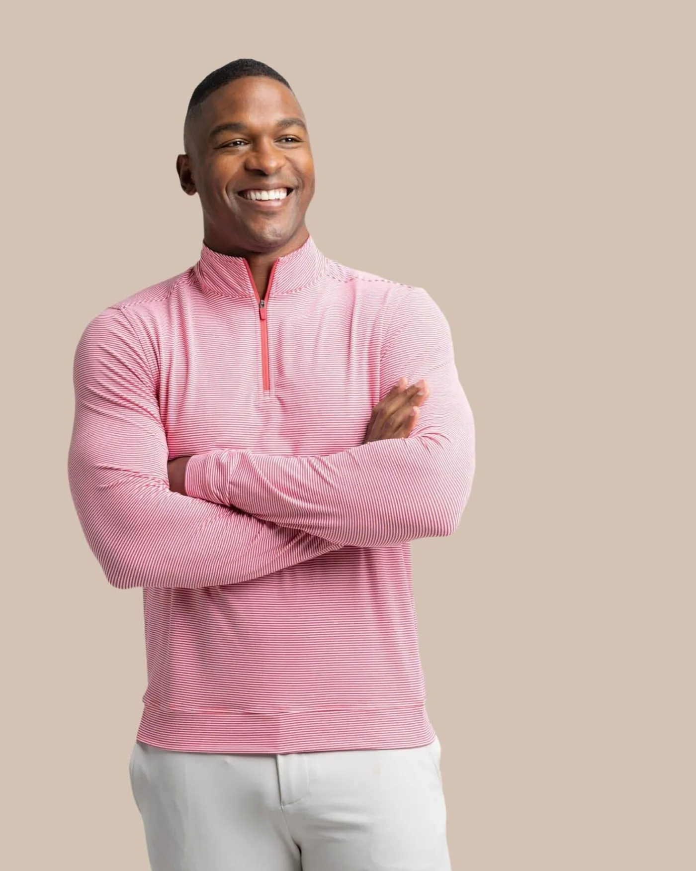 New Southern Tide Cruiser Micro-Stripe Heather Quarter Zip