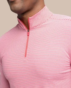 New Southern Tide Cruiser Micro-Stripe Heather Quarter Zip