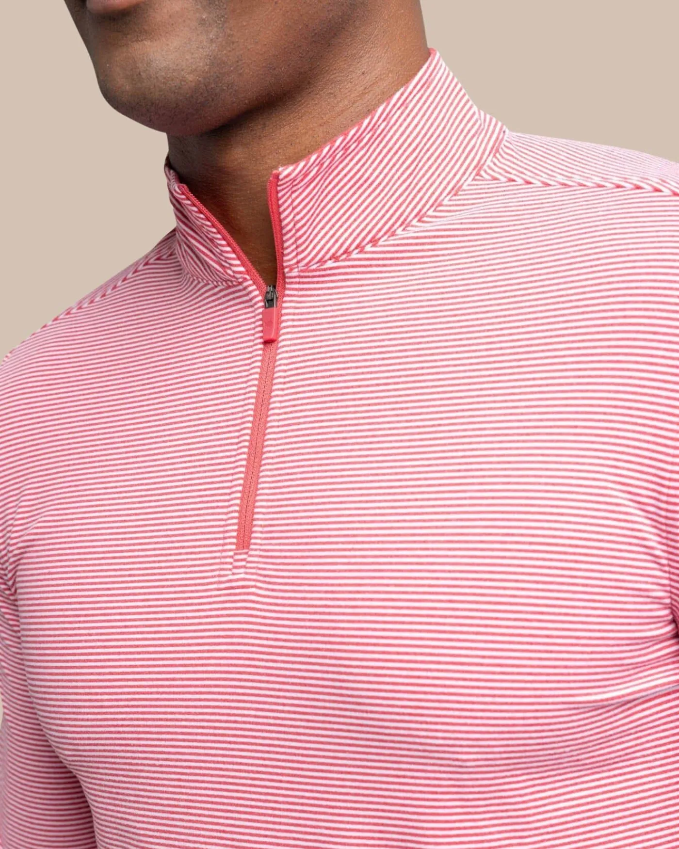 New Southern Tide Cruiser Micro-Stripe Heather Quarter Zip