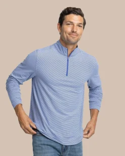New Southern Tide Cruiser Micro-Stripe Heather Quarter Zip