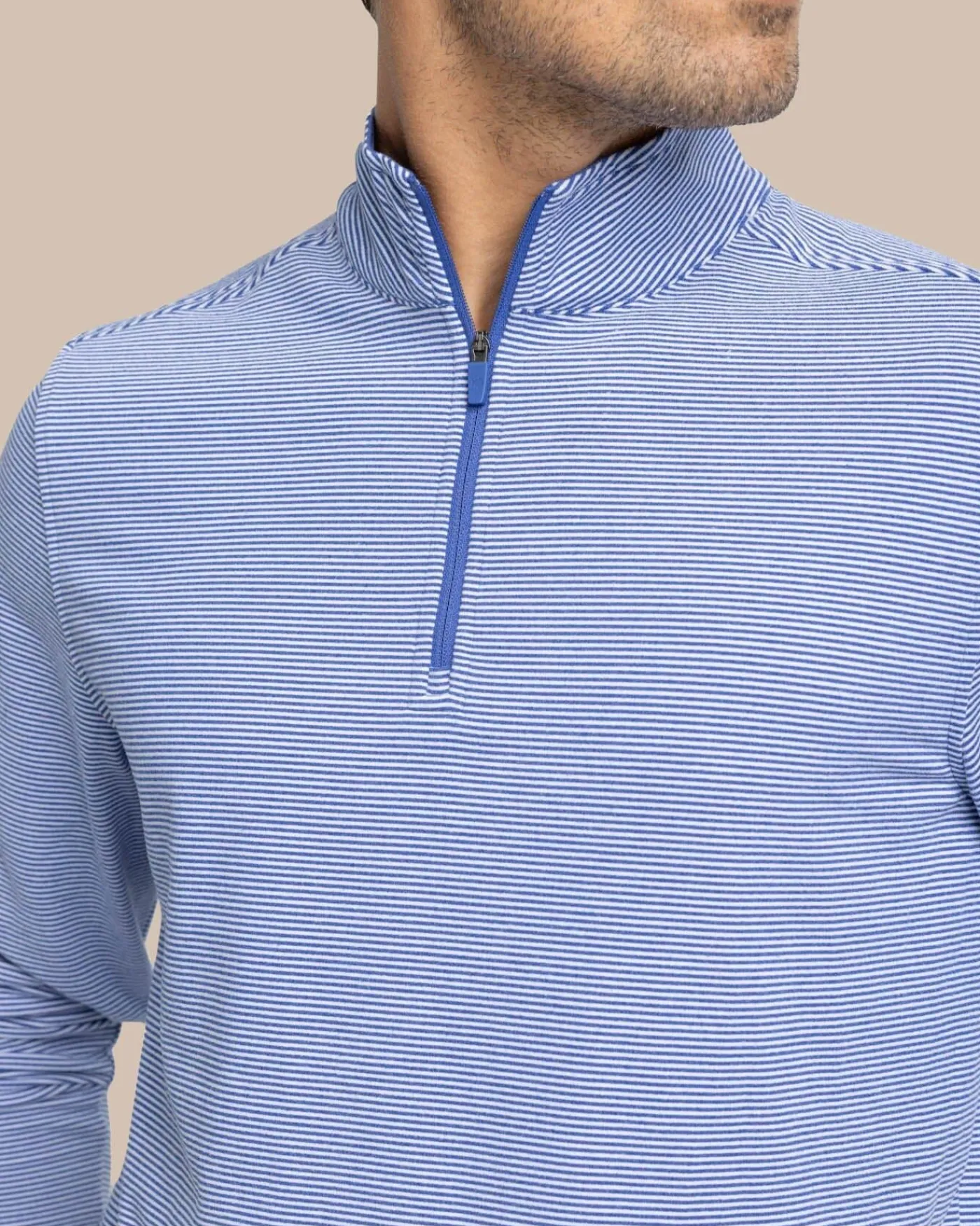 New Southern Tide Cruiser Micro-Stripe Heather Quarter Zip