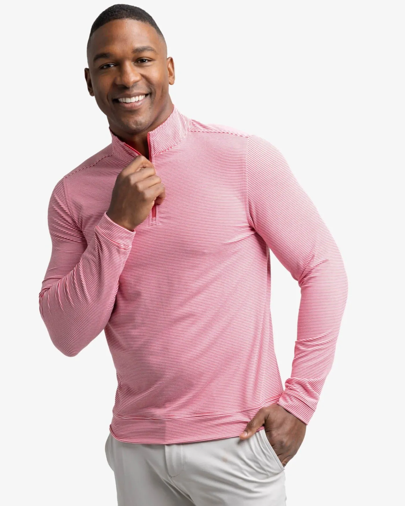New Southern Tide Cruiser Micro-Stripe Heather Quarter Zip