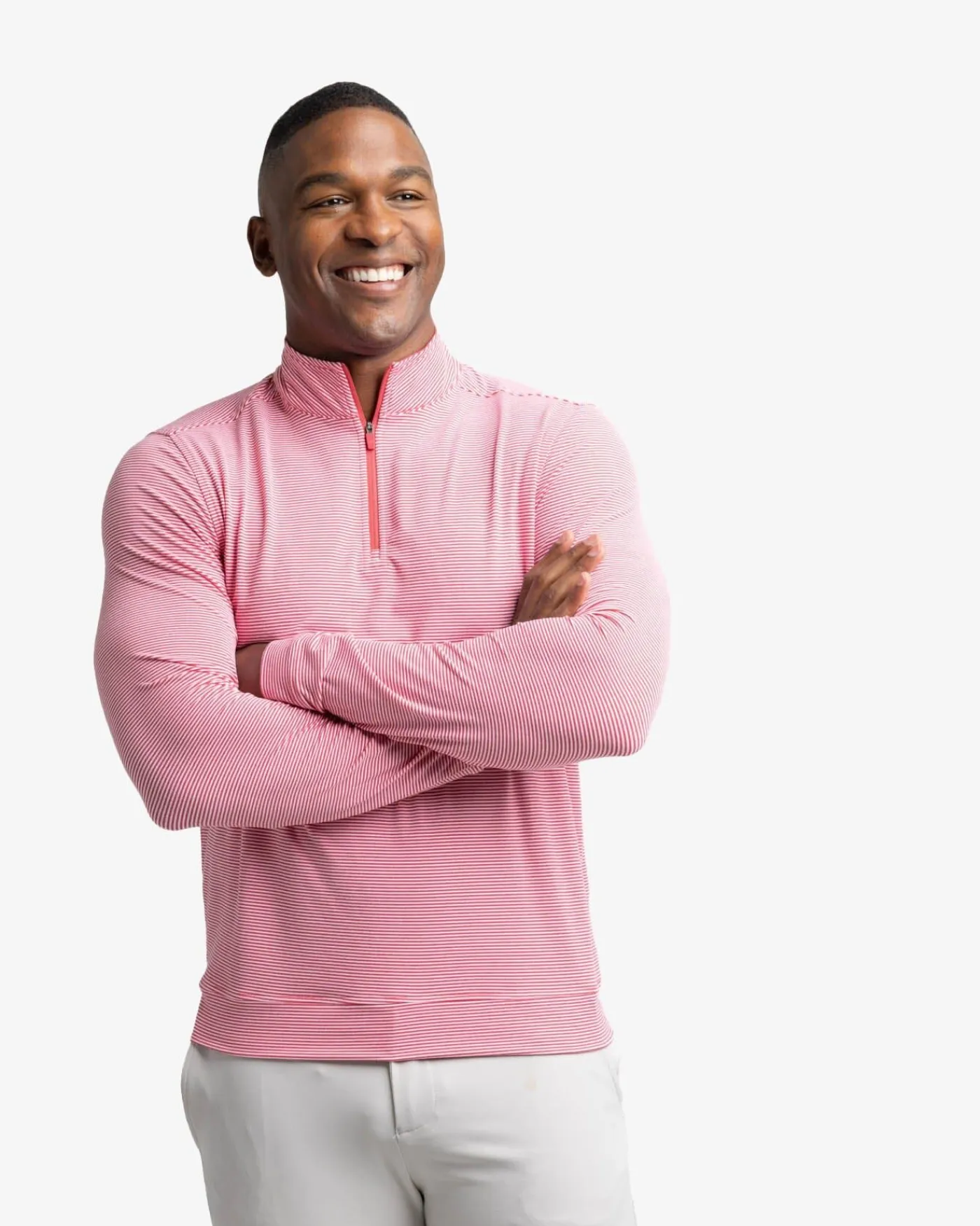 New Southern Tide Cruiser Micro-Stripe Heather Quarter Zip