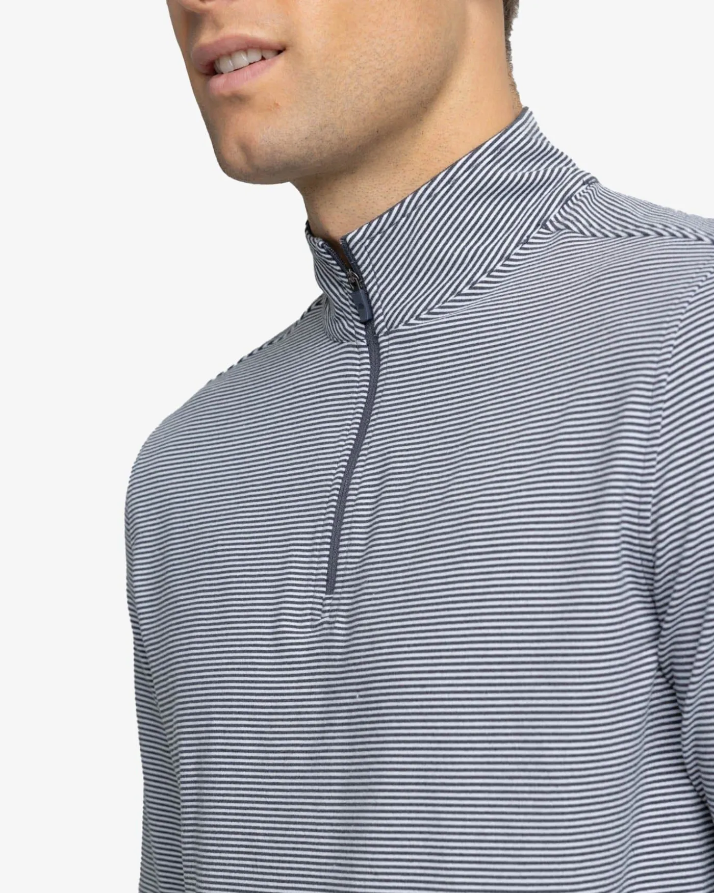 New Southern Tide Cruiser Micro-Stripe Heather Quarter Zip