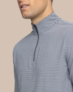 New Southern Tide Cruiser Micro-Stripe Heather Quarter Zip