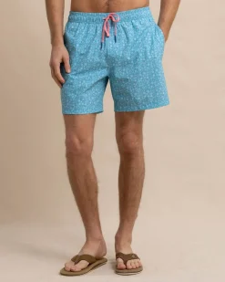 Clearance Southern Tide Ditzy Floral Swim Trunk Ocean Aqua