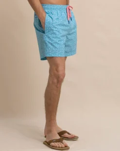 Clearance Southern Tide Ditzy Floral Swim Trunk Ocean Aqua