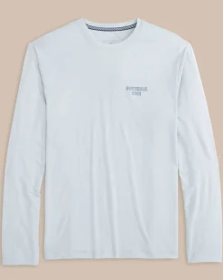 New Southern Tide Dotted Sportfish Stack Long Sleeve Performance T-Shirt Platinum Grey