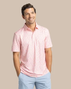Sale Southern Tide Driver Caps Off Printed Polo Desert Flower Coral