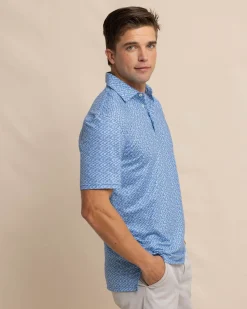 Discount Southern Tide Driver Casual Water Printed Polo Coronet Blue