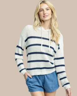 Fashion Southern Tide Everlee Striped Hoodie Sweater Stone