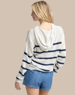 Shop Southern Tide Everlee Striped Hoodie Sweater Stone