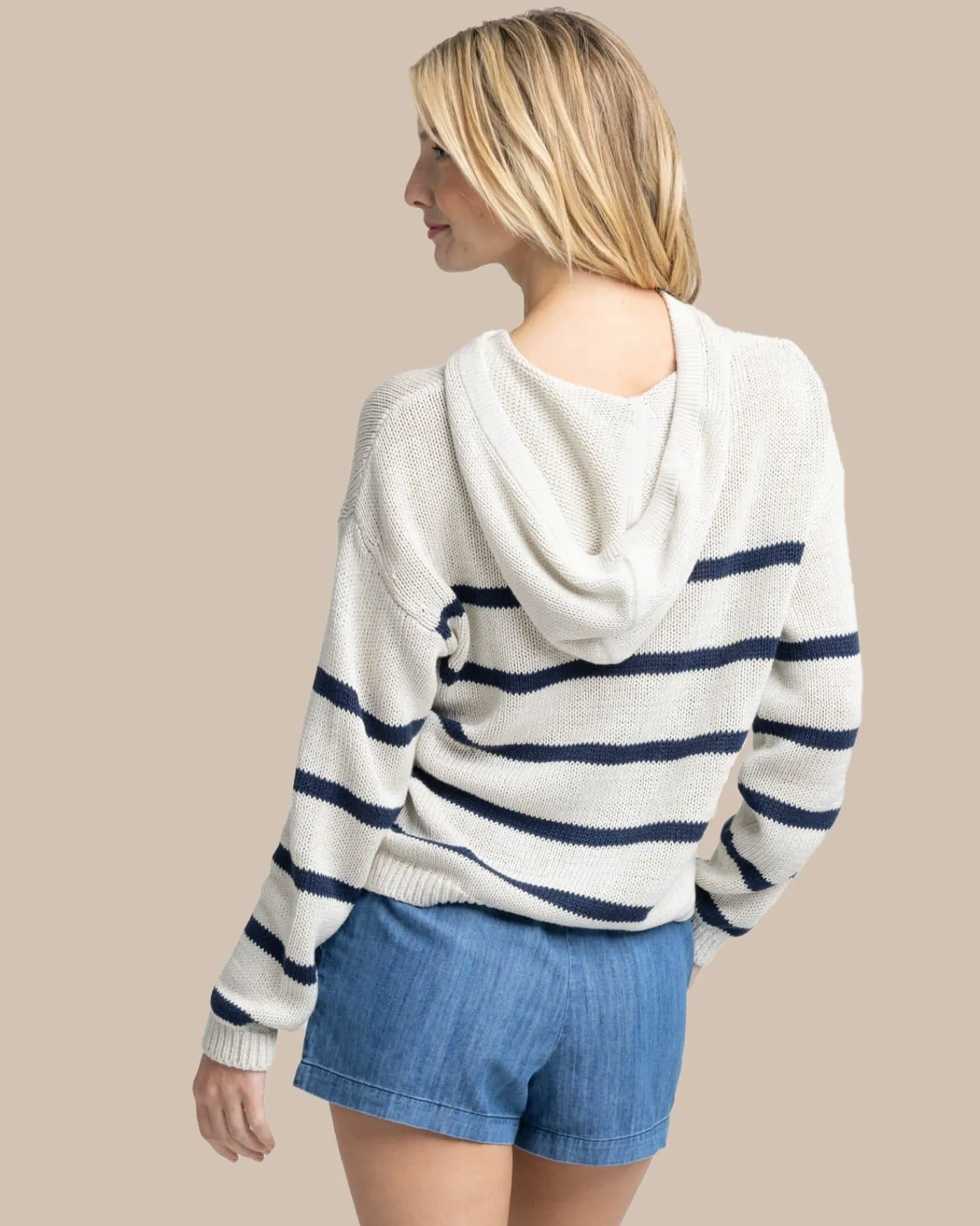 Shop Southern Tide Everlee Striped Hoodie Sweater Stone
