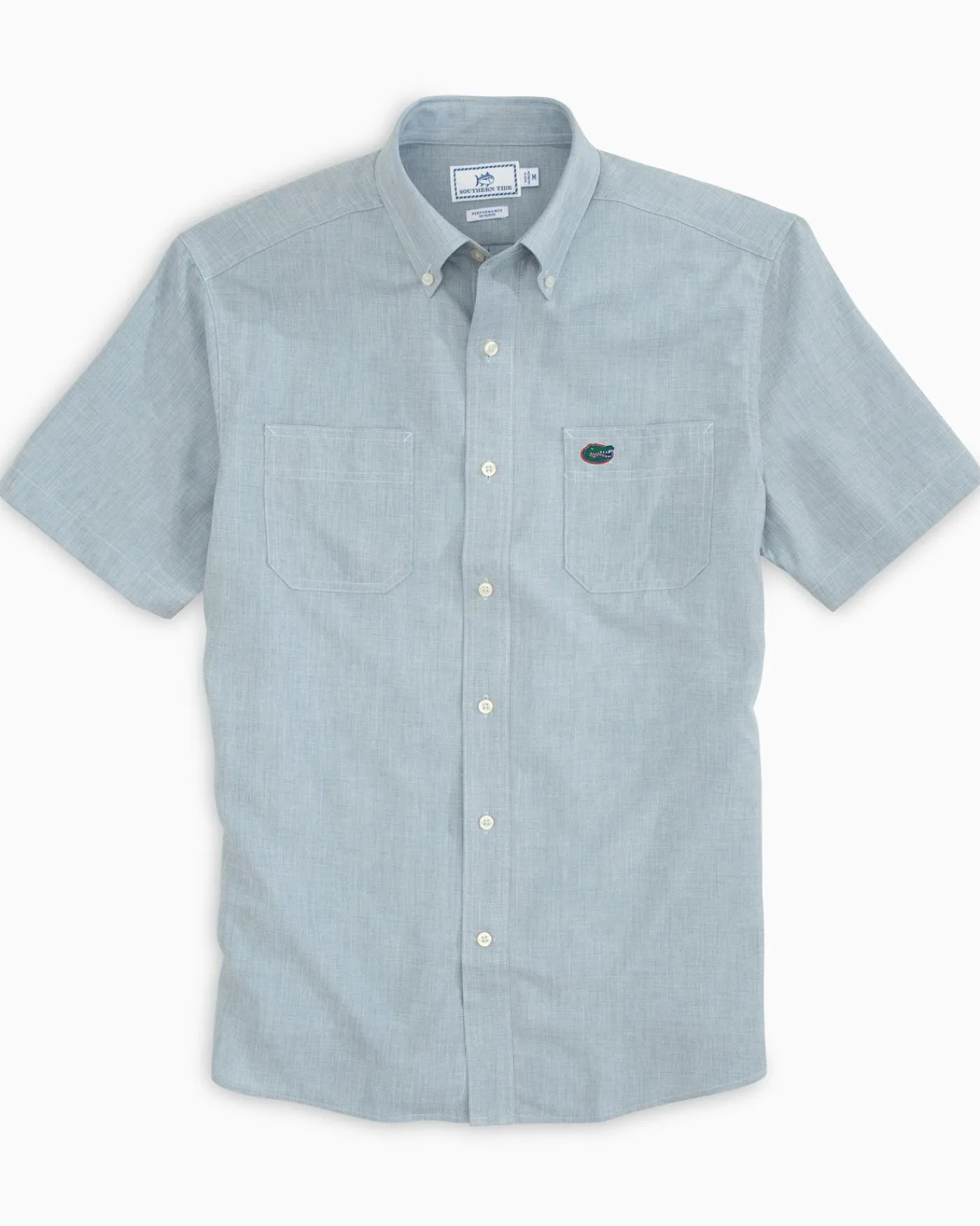 Outlet Southern Tide Florida Gators Short Sleeve Button Down Dock Shirt Seagull Grey