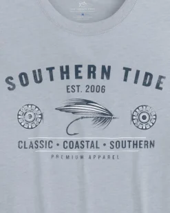 Store Southern Tide Heather Reel Fly Premium Apparel Short Sleeve T-Shirt Heather Platinum Grey