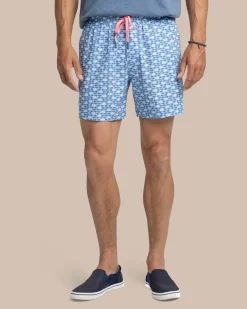 Best Sale Southern Tide Heather Skipping Jacks Swim Trunk Heather Clearwater Blue